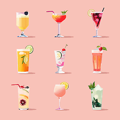 일러스트 잔 빨대 사람없음 세트 칵테일 민트 칵테일잔 슬라이스 라임 석류 국내일러스트 AI파일 식기 술잔 과일 주류 허브 파일형식 벡터