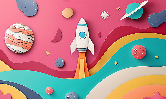 JPG 지구 분홍색 일러스트 사람없음 우주 행성 로켓 달 페이퍼아트 우주선 로켓발사 국내일러스트 AI일러스트 AI콘텐츠 자연요소 컬러 발사 파일형식