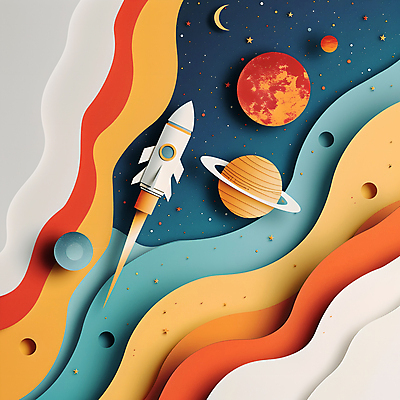 JPG 무료이미지 지구 물결 일러스트 사람없음 우주 행성 로켓 달 페이퍼아트 우주선 로켓발사 국내일러스트 AI일러스트 AI콘텐츠 자연요소 발사 파일형식