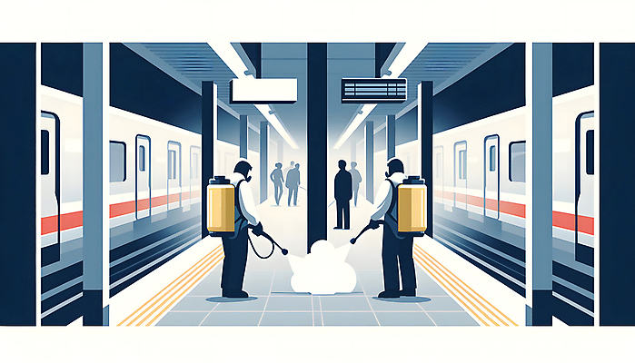 JPG 일러스트 들기 성인 두명 여름 보행자 전철 해충 뿌리기 디지털합성 공공장소 모기 방역 소독 소독약 보건 성인만 편집소스 방역사 방역기 국내일러스트 AI일러스트 AI콘텐츠 직업 계절 육상교통 의학 모션 대중교통 사람 장소 벌레 파일형식