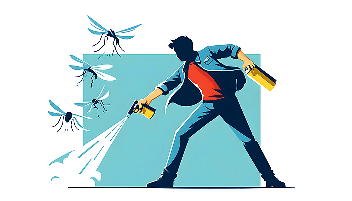 JPG 남자 일러스트 한명 성인 여름 해충 뿌리기 디지털합성 역동적 살충제 모기 방역 퇴치 성인남자한명만 편집소스 국내일러스트 AI일러스트 AI콘텐츠 1 계절 컨셉 모션 사람 벌레 남자한명만 성인남자만 파일형식