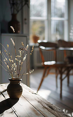 JPG 편집이미지 거실 의자 창문 식탁 실내 갈대 그림자 사람없음 인테리어 햇빛 꽃병 도자기 분위기 편집실사 AI포토 AI콘텐츠 식물 디자인 꽃 가구 컨셉 탁자 내부 태양 CG 파일형식