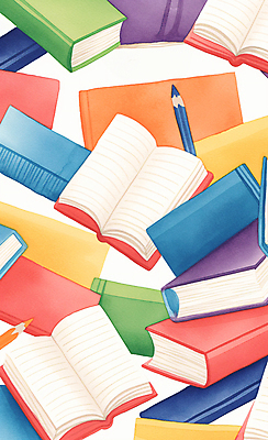 JPG 교육 일러스트 색연필 수채화 사람없음 책 컬러풀 독서 에듀 창의성 국내일러스트 AI일러스트 AI콘텐츠 컬러 학용품 에듀케이션 파일형식