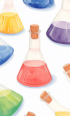 JPG 교육 과학 일러스트 수채화 사람없음 컬러풀 플라스크 삼각플라스크 에듀 창의성 국내일러스트 AI일러스트 AI콘텐츠 컬러 실험기구 에듀케이션 파일형식