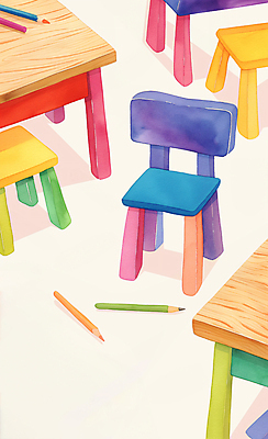 JPG 교육 의자 일러스트 색연필 수채화 그림자 사람없음 컬러풀 책상 에듀 창의성 카피스페이스 국내일러스트 AI일러스트 AI콘텐츠 컬러 가구 학용품 공백 에듀케이션 파일형식