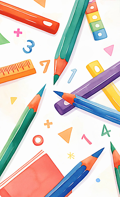 JPG 교육 일러스트 색연필 수채화 사람없음 컬러풀 숫자 수학 에듀 창의성 국내일러스트 AI일러스트 AI콘텐츠 문자 컬러 교과목 학용품 에듀케이션 파일형식