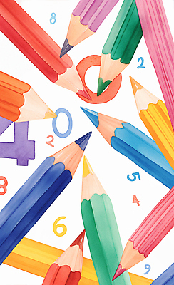 JPG 교육 일러스트 색연필 수채화 사람없음 컬러풀 숫자 수학 에듀 창의성 국내일러스트 AI일러스트 AI콘텐츠 문자 컬러 교과목 학용품 에듀케이션 파일형식