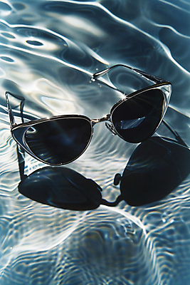 JPG 편집이미지 패션 물결 그림자 사람없음 빛 선글라스 남색 디지털합성 오브젝트 자외선 편집실사 AI포토 AI콘텐츠 안경 컬러 CG 파일형식