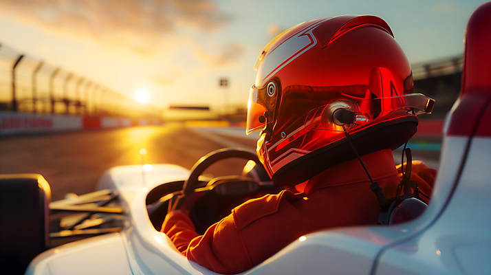 JPG 편집이미지 한명 상반신 성인 빨간색 햇빛 노을 일몰 레이싱 헬멧 경주용자동차 속도 포뮬러 성인한명만 편집실사 AI인물포토 AI콘텐츠 자연요소 1 컬러 자동차 사람 시합 태양 보호장비 CG 규격 성인만 파일형식 AI포토