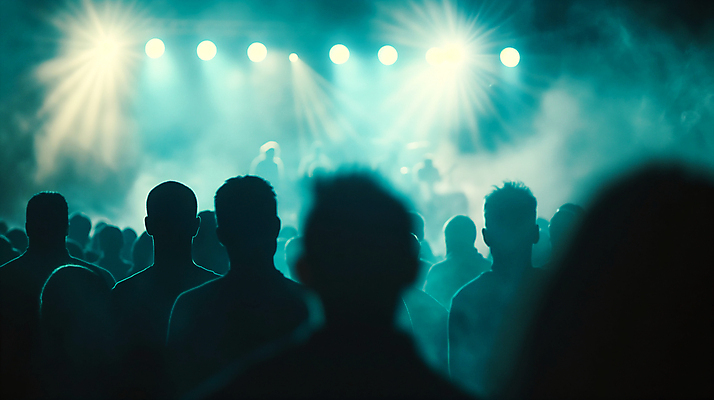 JPG 편집이미지 조명 여러명 성인 빛 축제 무대 연기 군중 청록색 성인만 편집실사 AI인물포토 AI콘텐츠 컬러 다수 사람 CG 파일형식 AI포토