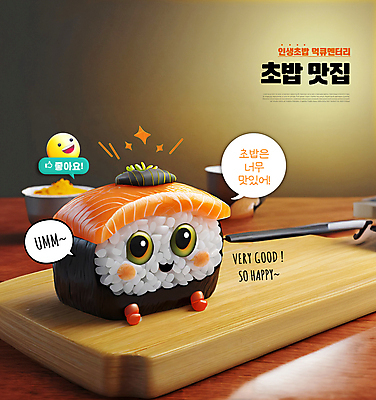 PSD 편집이미지 말풍선 젓가락 미소 사람없음 반짝임 3D 귀여움 맛 음식캐릭터 따봉 이모티콘 맛집 나무접시 연어알 연어초밥 먹방 편집3D 캐릭터 접시 음식 컨셉 모션 수저 표정 알 초밥 최고 디지털합성 방송 연어 파일형식
