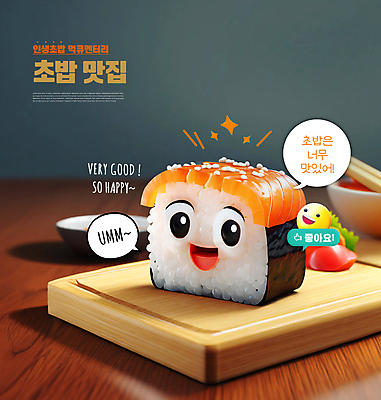 PSD 편집이미지 말풍선 미소 사람없음 반짝임 3D 귀여움 맛 음식캐릭터 따봉 이모티콘 맛집 나무접시 소스그릇 연어초밥 참깨 먹방 편집3D 캐릭터 그릇 접시 음식 컨셉 모션 표정 초밥 최고 디지털합성 방송 깨 연어 파일형식