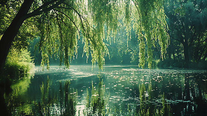 JPG 편집이미지 호수 자연 나뭇잎 그림자 풍경 사람없음 여름 풀 그늘 버드나무 디지털합성 윤슬 편집실사 AI포토 AI콘텐츠 나무 식물 계절 물결 잎 CG 생태계 파일형식