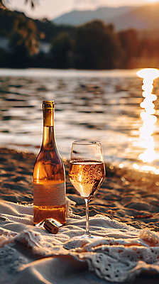 JPG 편집이미지 잔 해변 사람없음 여름 소풍 일몰 천 디지털합성 샴페인잔 샴페인병 편집실사 AI포토 AI콘텐츠 레이스천 식기 계절 바다 술잔 술병 야외활동 노을 직물 샴페인 CG 파일형식