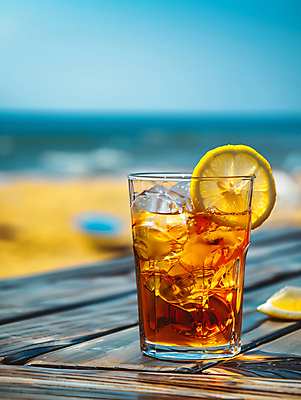 JPG 편집이미지 휴가 휴식 잔 해변 사람없음 얼음 시원함 레몬 휴양지 슬라이스 콜라 편집실사 AI포토 AI콘텐츠 자연요소 식기 바다 컨셉 과일 장소 CG 탄산음료 파일형식