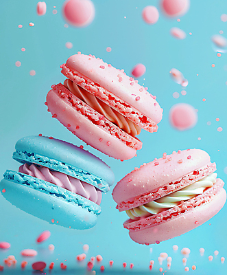 JPG 편집이미지 사람없음 장식 원형 세개 마카롱 파스텔톤 스프링클 편집실사 AI포토 AI콘텐츠 도형 컬러 디저트 3 CG 파일형식