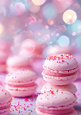 JPG 편집이미지 분홍색 사람없음 여러개 마카롱 스프링클 편집실사 AI포토 AI콘텐츠 컬러 다수 디저트 장식 CG 파일형식