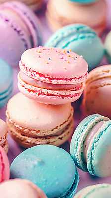 JPG 편집이미지 사람없음 장식 여러개 마카롱 파스텔톤 스프링클 편집실사 AI포토 AI콘텐츠 컬러 다수 디저트 CG 파일형식