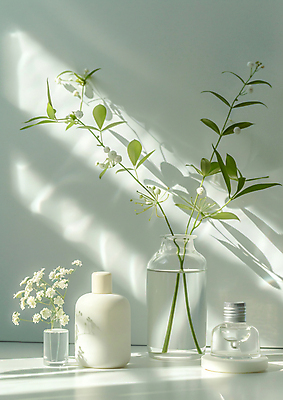 JPG 편집이미지 꽃 물결 잎 그림자 사람없음 장식 빛 뷰티 꽃병 화장품 분위기 잡지 편집실사 AI포토 AI콘텐츠 식물 컨셉 간행물 CG 파일형식