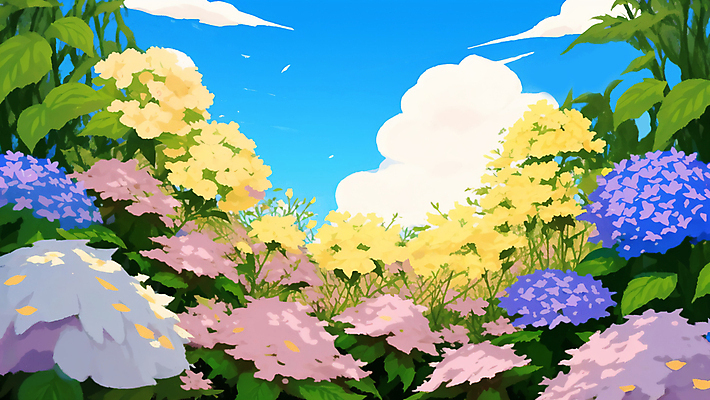 JPG 구름 꽃 잎 일러스트 자연 하늘 사람없음 여름 맑음 숲 국내일러스트 AI일러스트 AI콘텐츠 자연요소 식물 계절 날씨 생태계 파일형식