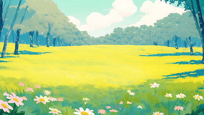 JPG 나무 구름 꽃 일러스트 자연 하늘 잔디 초원 사람없음 여름 맑음 숲 언덕 국내일러스트 AI일러스트 AI콘텐츠 자연요소 식물 계절 날씨 생태계 파일형식