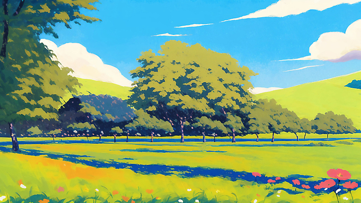 JPG 나무 구름 꽃 일러스트 자연 하늘 잔디 초원 사람없음 여름 맑음 숲 국내일러스트 AI일러스트 AI콘텐츠 자연요소 식물 계절 날씨 생태계 파일형식