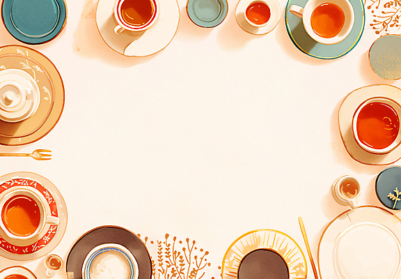 PSD 라이프스타일 포크 일러스트 티타임 수채화 프레임 사람없음 카페 차 찻잔 컵받침 테두리 감성 홍차 리빙 카피스페이스 국내일러스트 식기 음료 컨셉 휴식 잔 생활 차_음료 상점 공백 받침대 파일형식