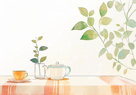 PSD 라이프스타일 잎 일러스트 탁자 티타임 수채화 사람없음 꽃병 카페 식탁보 차 찻잔 찻주전자 컵받침 감성 리빙 국내일러스트 식물 꽃 음료 가구 컨셉 주전자 휴식 잔 생활 상점 받침대 파일형식