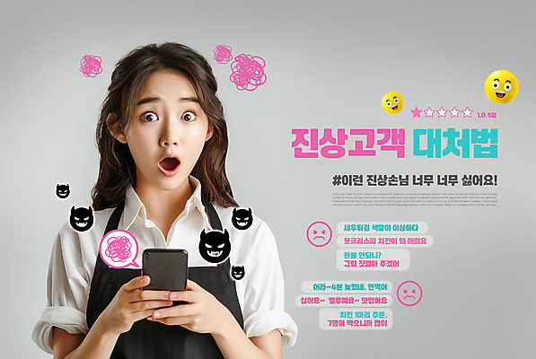 PSD 편집이미지 여자 한명 들기 상반신 성인 스마트폰 검은색 놀람 악마 서비스 평가 불만 아르바이트 이모티콘 리뷰 별점 테러 의료성형뷰티 성인여자한명만 블랙컨슈머 행동요령 이미지편집 1 감정 컬러 모션 표정 안전 사람 핸드폰 스마트기기 고객 점수 여자한명만 성인여자만 파일형식