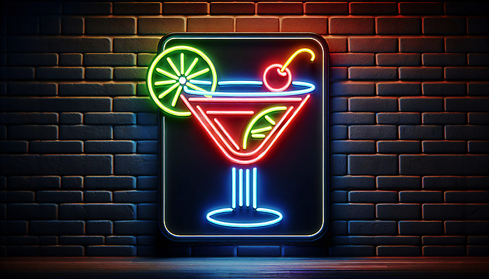 JPG 편집이미지 간판 사람없음 빛 칵테일 체리 야간 디지털합성 칵테일잔 슬라이스 네온 라임 LED 편집실사 AI포토 AI콘텐츠 자연요소 술잔 과일 전구 주류 CG 파일형식