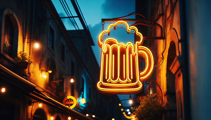 JPG 편집이미지 조명 간판 맥주 사람없음 건물 빛 상점 야간 디지털합성 네온 맥주잔 LED 편집실사 AI포토 AI콘텐츠 자연요소 건축물 술잔 전구 주류 CG 파일형식