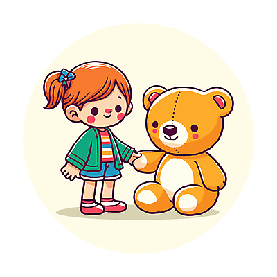 전신 여자 행복 리본 어린이 일러스트 한명 소녀 곰인형 잡기 인형놀이 소녀한명만 벡터 국내일러스트 AI파일 1 감정 인형 모션 놀이 사람 여자한명만 소녀만 파일형식