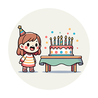 전신 모자 여자 행복 어린이 일러스트 촛불 탁자 폭죽 한명 소녀 파티 케이크 고깔모자 소녀한명만 벡터 국내일러스트 AI파일 모자_잡화 1 잡화 감정 가구 초 디저트 사람 이벤트 여자한명만 소녀만 파일형식