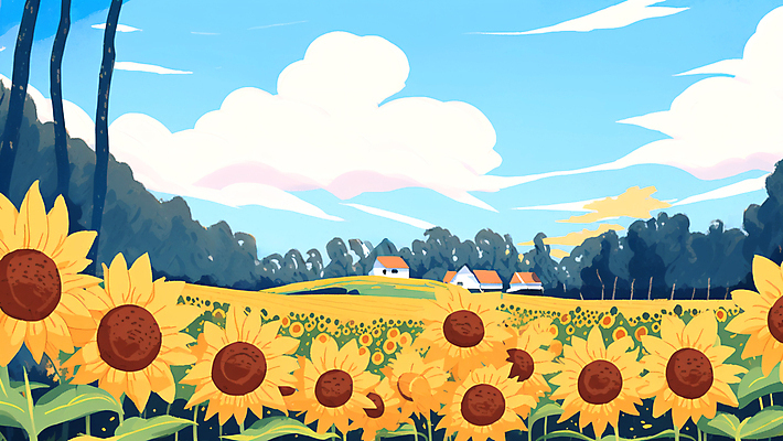 JPG 구름 꽃밭 일러스트 하늘 해바라기 풍경 초원 사람없음 여름 국내일러스트 AI일러스트 AI콘텐츠 자연요소 계절 꽃 파일형식