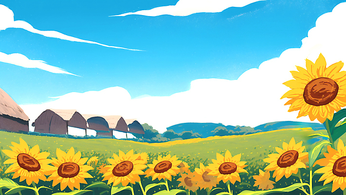 JPG 구름 꽃밭 일러스트 하늘 해바라기 풍경 초원 사람없음 여름 국내일러스트 AI일러스트 AI콘텐츠 자연요소 계절 꽃 파일형식