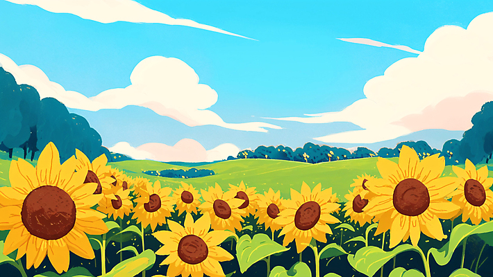 JPG 구름 꽃밭 일러스트 하늘 해바라기 풍경 초원 사람없음 여름 국내일러스트 AI일러스트 AI콘텐츠 자연요소 계절 꽃 파일형식