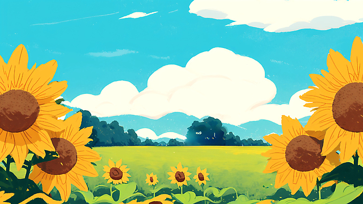 JPG 구름 꽃밭 일러스트 하늘 해바라기 풍경 초원 사람없음 여름 국내일러스트 AI일러스트 AI콘텐츠 자연요소 계절 꽃 파일형식