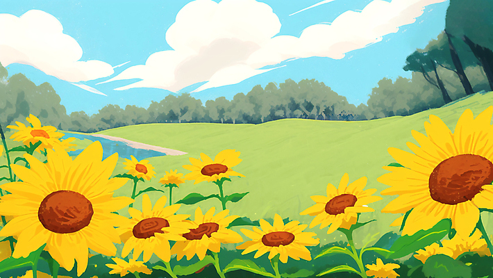 JPG 구름 꽃밭 일러스트 하늘 해바라기 풍경 초원 사람없음 여름 국내일러스트 AI일러스트 AI콘텐츠 자연요소 계절 꽃 파일형식