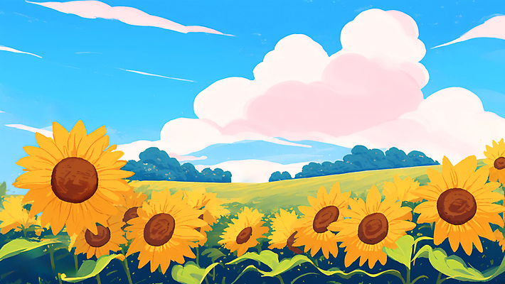 JPG 구름 꽃밭 일러스트 하늘 해바라기 풍경 초원 사람없음 여름 국내일러스트 AI일러스트 AI콘텐츠 자연요소 계절 꽃 파일형식