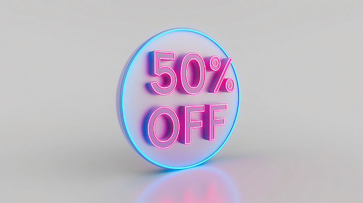 JPG 편집이미지 영어 텍스트 조명 간판 사람없음 반사 세일 오브젝트 네온 50% 입체문자 편집실사 AI컴퓨터그래픽 AI콘텐츠 문자 퍼센트 CG 파일형식