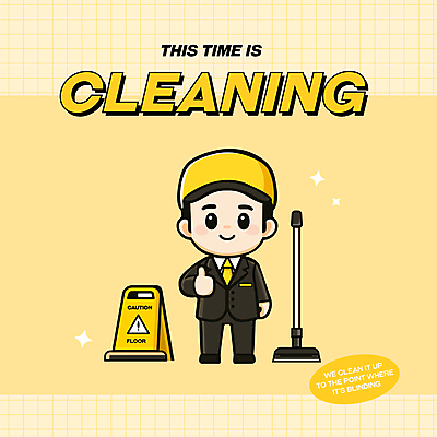 전신 캐릭터 남자 일러스트 한명 성인 반짝임 노란색 깨끗함 청결 청소도구 청소 완료 따봉 걸레 청소부 주의표지판 성인남자한명만 청소업체 일러캐릭터 AI파일 직업 1 컬러 컨셉 모션 사람 도구 최고 표지판 위생 남자한명만 성인남자만 파일형식 벡터