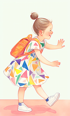 JPG 전신 원피스 여자 교육 어린이 일러스트 붓터치 수채화 책가방 한명 소녀 귀여움 등교 백팩 소녀한명만 국내일러스트 AI일러스트 AI콘텐츠 1 옷 컨셉 가방 사람 등하교 여자한명만 소녀만 파일형식