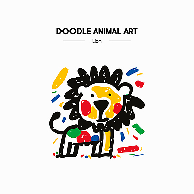 예술 선 일러스트 색연필 잉크 사람없음 컬러풀 귀여움 물감 색칠 낙서 사자 그림 크레파스 손그림 국내일러스트 AI파일 컬러 컨셉 포유류 학용품 미술도구 파일형식 벡터