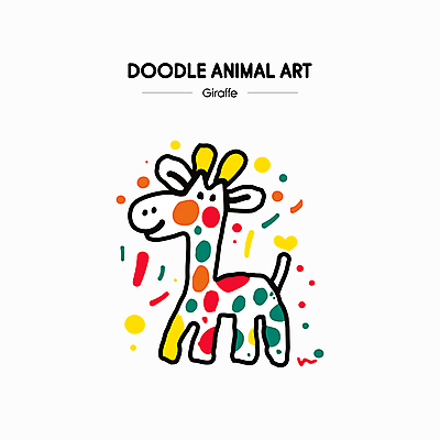 예술 선 일러스트 색연필 잉크 웃음 사람없음 컬러풀 귀여움 물감 색칠 낙서 기린 그림 크레파스 손그림 국내일러스트 AI파일 컬러 컨셉 포유류 학용품 표정 미술도구 파일형식 벡터