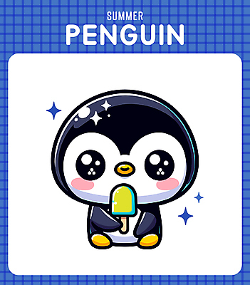 캐릭터 일러스트 아이스크림 미소 들기 사람없음 캐주얼 여름 파란색 반짝임 귀여움 시원함 만화 먹기 즐거움 펭귄 일러캐릭터 AI파일 옷 계절 감정 컬러 컨셉 모션 조류 디저트 표정 파일형식 벡터