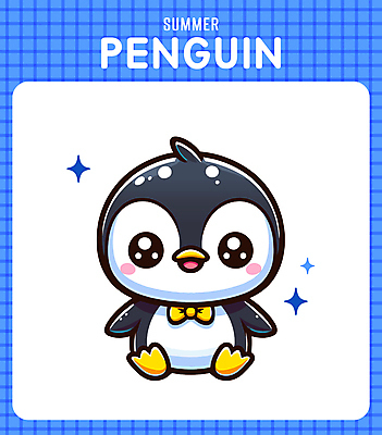 캐릭터 일러스트 나비넥타이 미소 사람없음 캐주얼 여름 파란색 반짝임 귀여움 시원함 만화 즐거움 펭귄 일러캐릭터 AI파일 옷 계절 감정 컬러 컨셉 모션 조류 넥타이 표정 파일형식 벡터