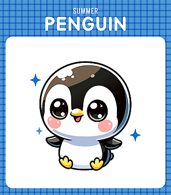 캐릭터 일러스트 미소 사람없음 캐주얼 여름 파란색 반짝임 귀여움 시원함 만화 즐거움 펭귄 일러캐릭터 AI파일 옷 계절 감정 컬러 컨셉 모션 조류 표정 파일형식 벡터