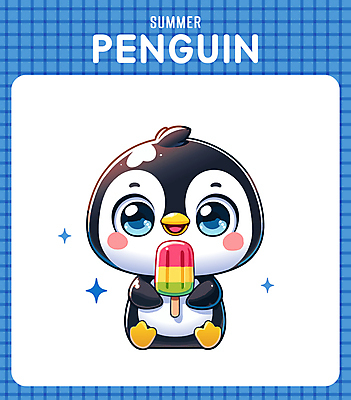 캐릭터 일러스트 아이스크림 미소 들기 사람없음 캐주얼 여름 파란색 반짝임 귀여움 시원함 만화 먹기 즐거움 펭귄 일러캐릭터 AI파일 옷 계절 감정 컬러 컨셉 모션 조류 디저트 표정 파일형식 벡터