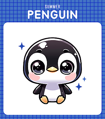 캐릭터 일러스트 미소 사람없음 캐주얼 여름 파란색 반짝임 귀여움 시원함 만화 즐거움 펭귄 일러캐릭터 AI파일 옷 계절 감정 컬러 컨셉 모션 조류 표정 파일형식 벡터
