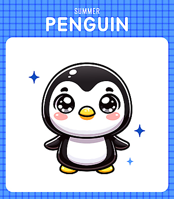 캐릭터 일러스트 미소 사람없음 캐주얼 여름 파란색 반짝임 귀여움 시원함 만화 즐거움 펭귄 일러캐릭터 AI파일 옷 계절 감정 컬러 컨셉 모션 조류 표정 파일형식 벡터